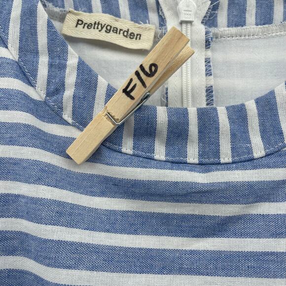 Nautical Blue and White Striped Jumpsuit with Tie Waist by Pretty Garden - Picture 9 of 9